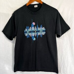 Vintage New York T Shirt Black Single Stitch Belton Poly Cotton Tee Large EUC L